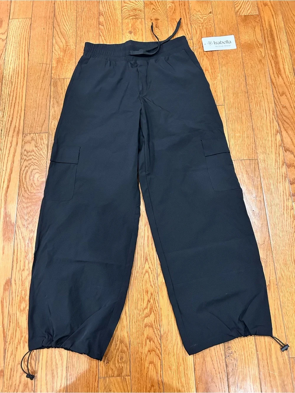 NWT‎ Isabella Active Wear Womens Small Cargo Pants Black Nylon Drawstring